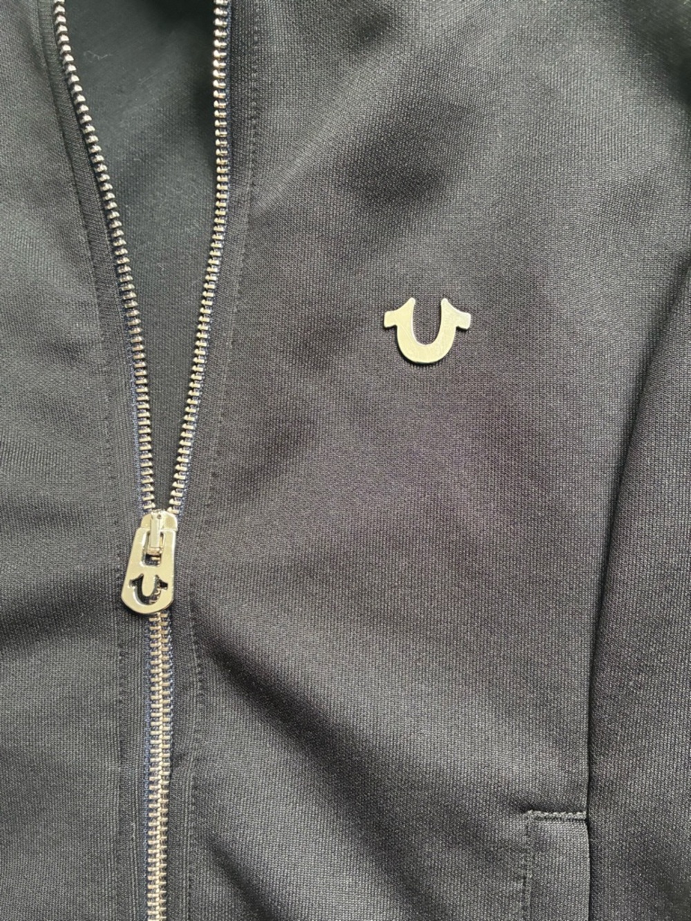 True Religion Black Jacket with Red, White & Navy Stripe Detail - Picture 3 of 5